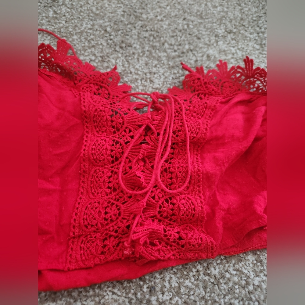 Eilly Bazaar Red Off The Shoulder Cropped Top Size Large